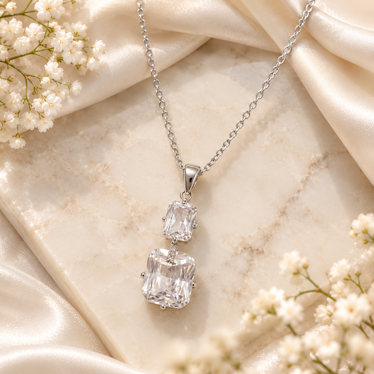 Silver Crystal Pendent with Chain