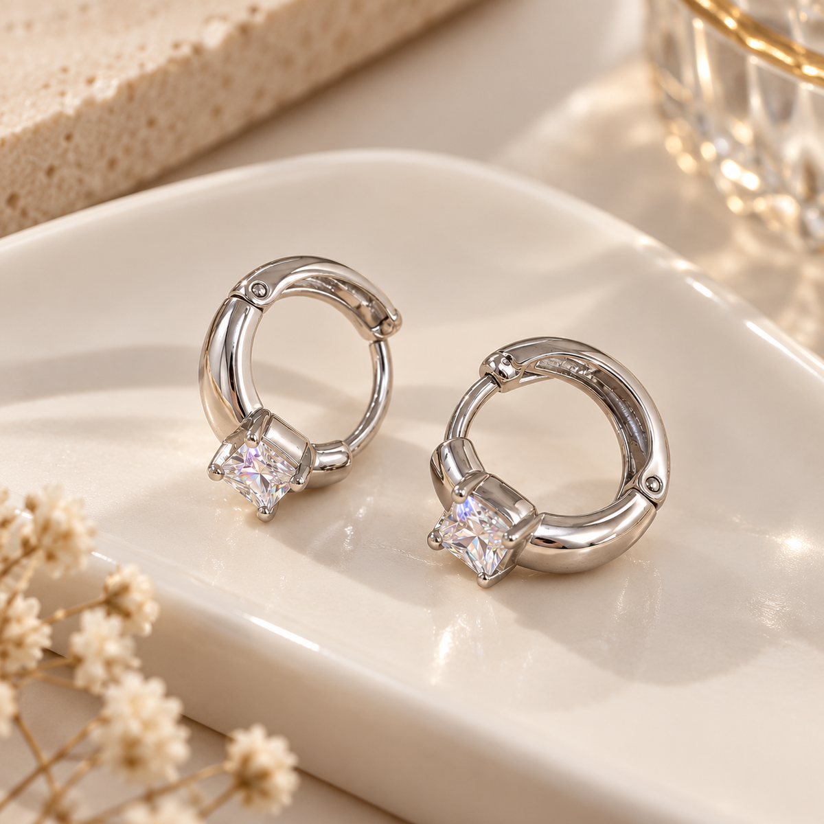 Radiant Square Stud Hoops