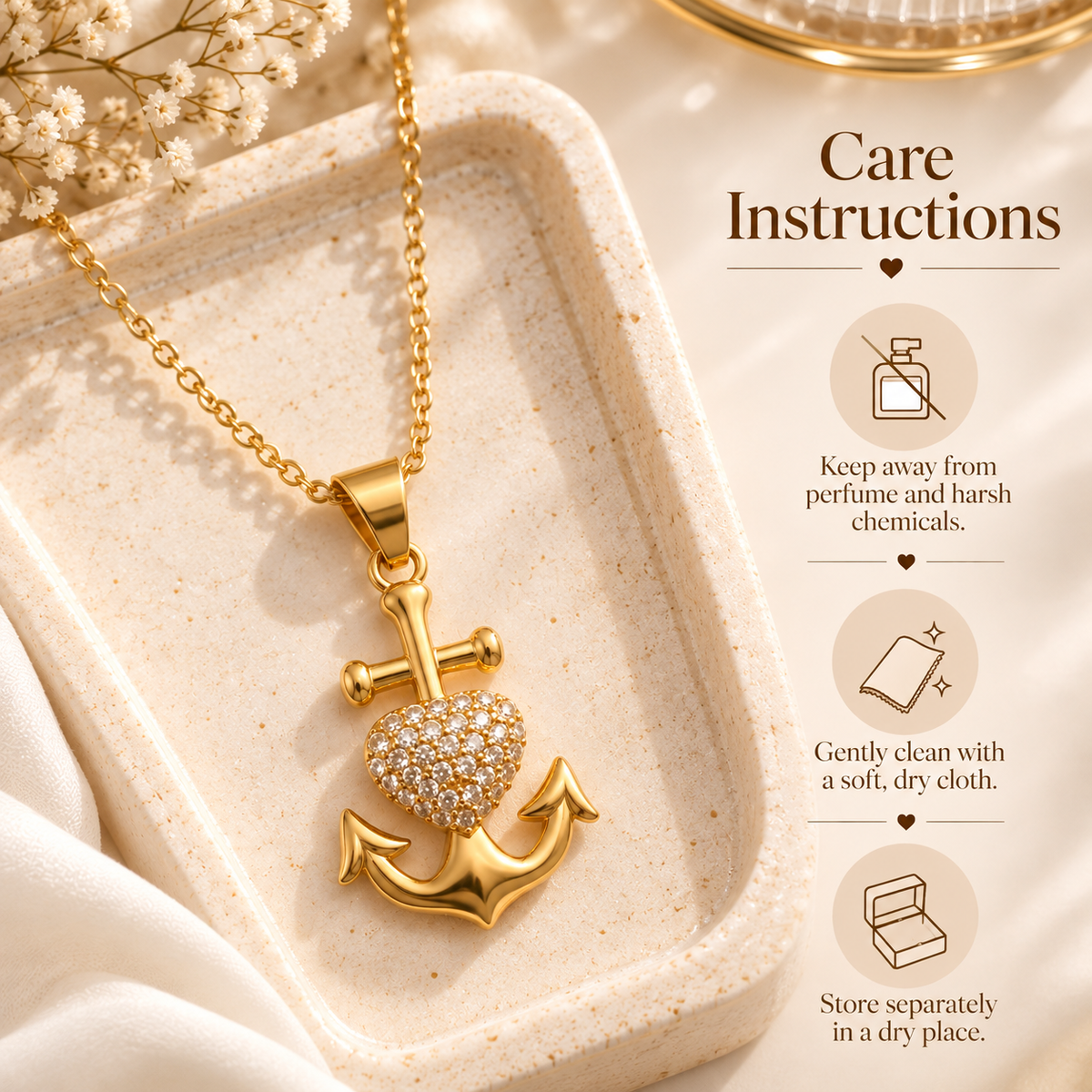 Golden Anchor Heart Pendent With Chain