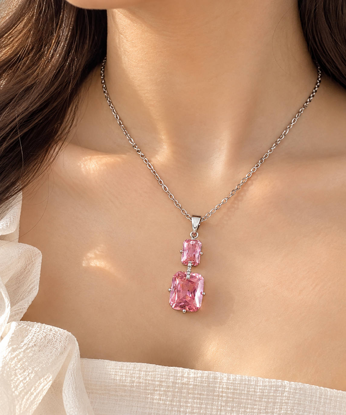 Rose Crystal Pendent with Chain