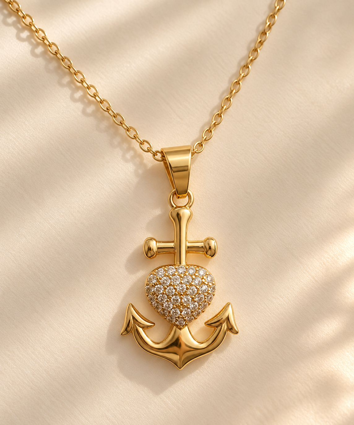 Golden Anchor Heart Pendent With Chain