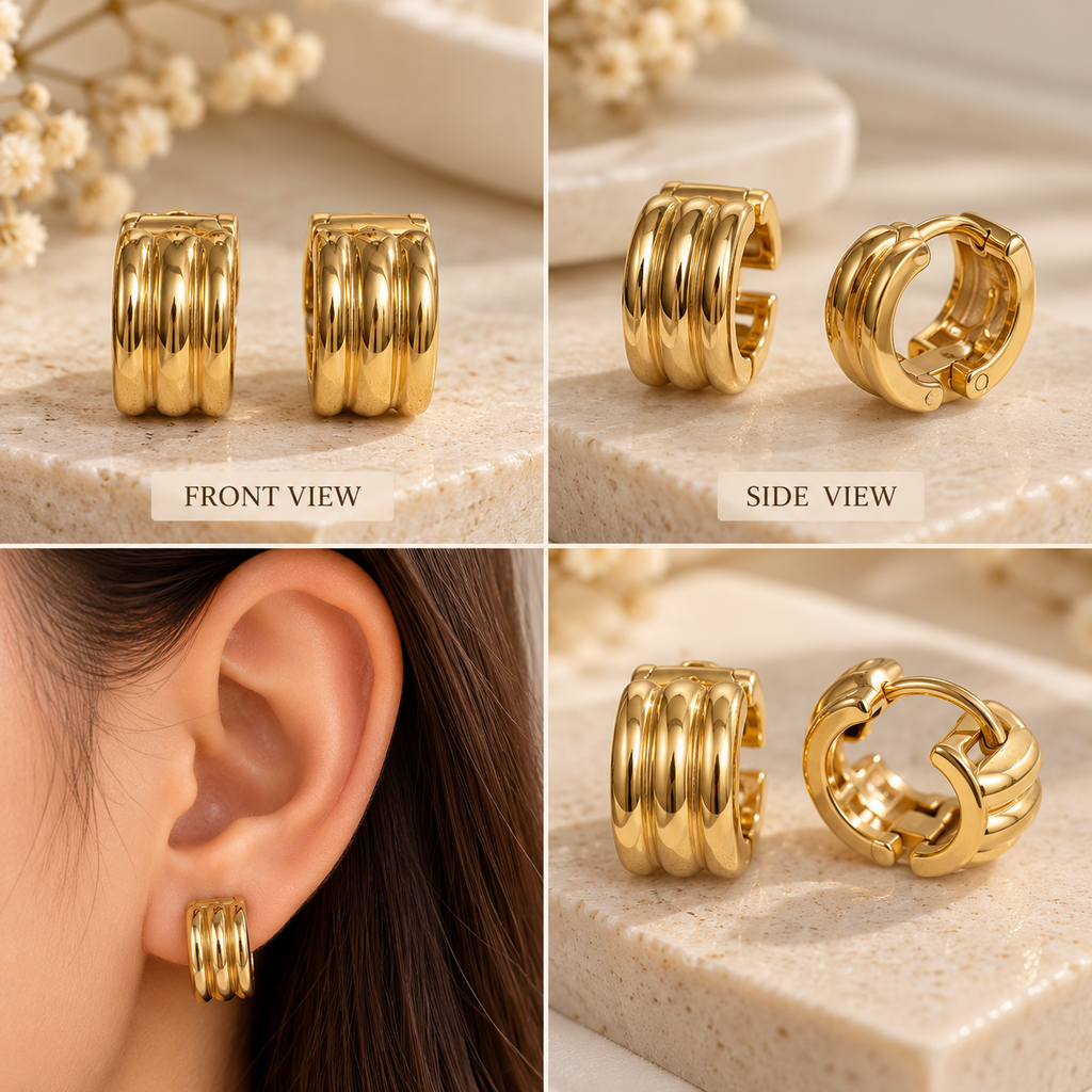 Luxe Triple-Ridge Hoops