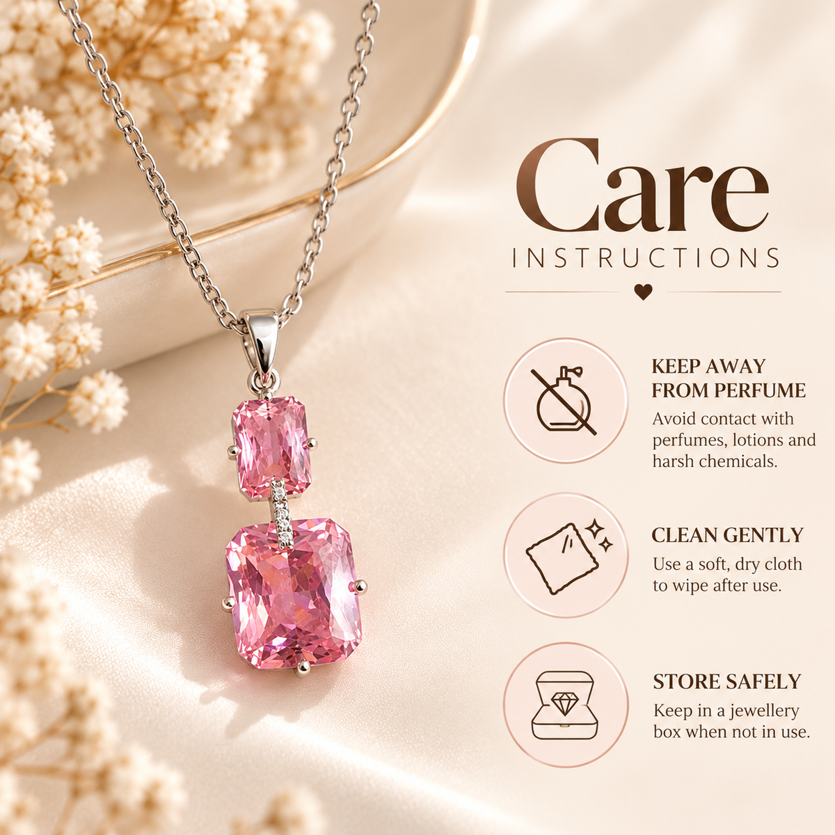 Rose Crystal Pendent with Chain