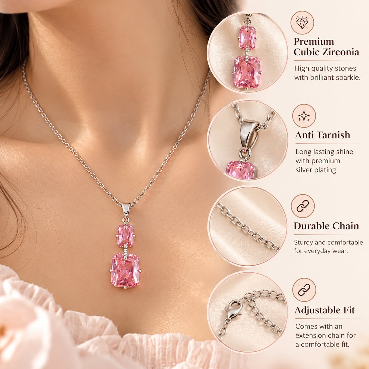 Rose Crystal Pendent with Chain