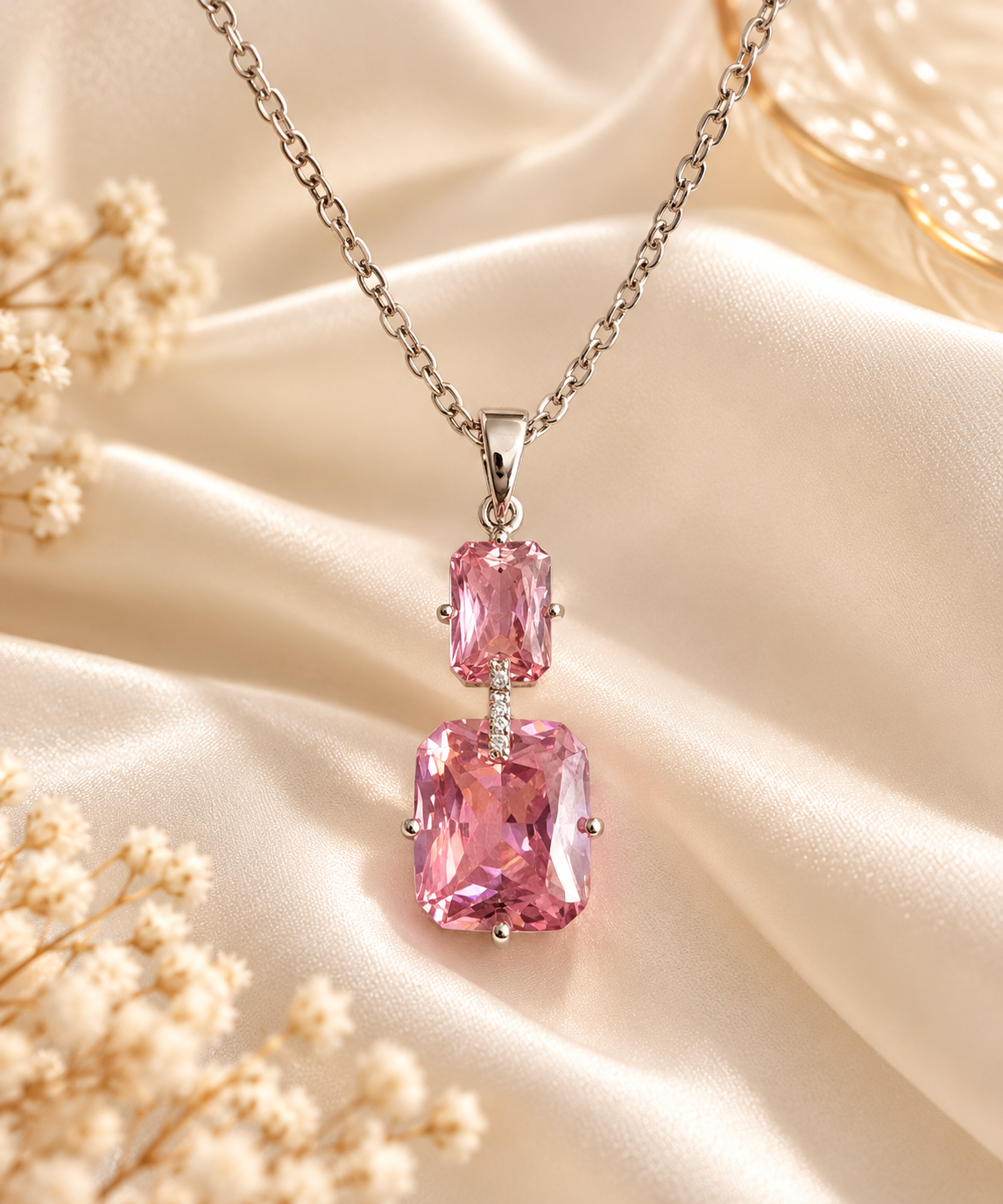 Rose Crystal Pendent with Chain