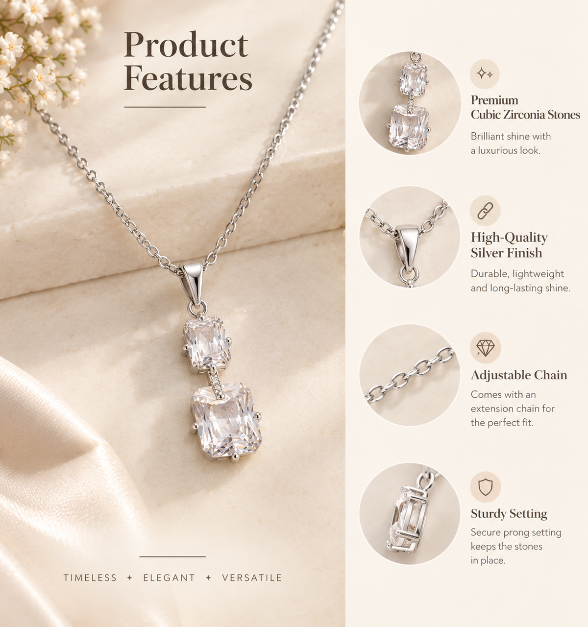 Silver Crystal Pendent with Chain